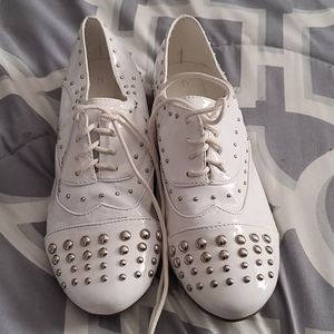 Patent White Studded Oxford Shoes